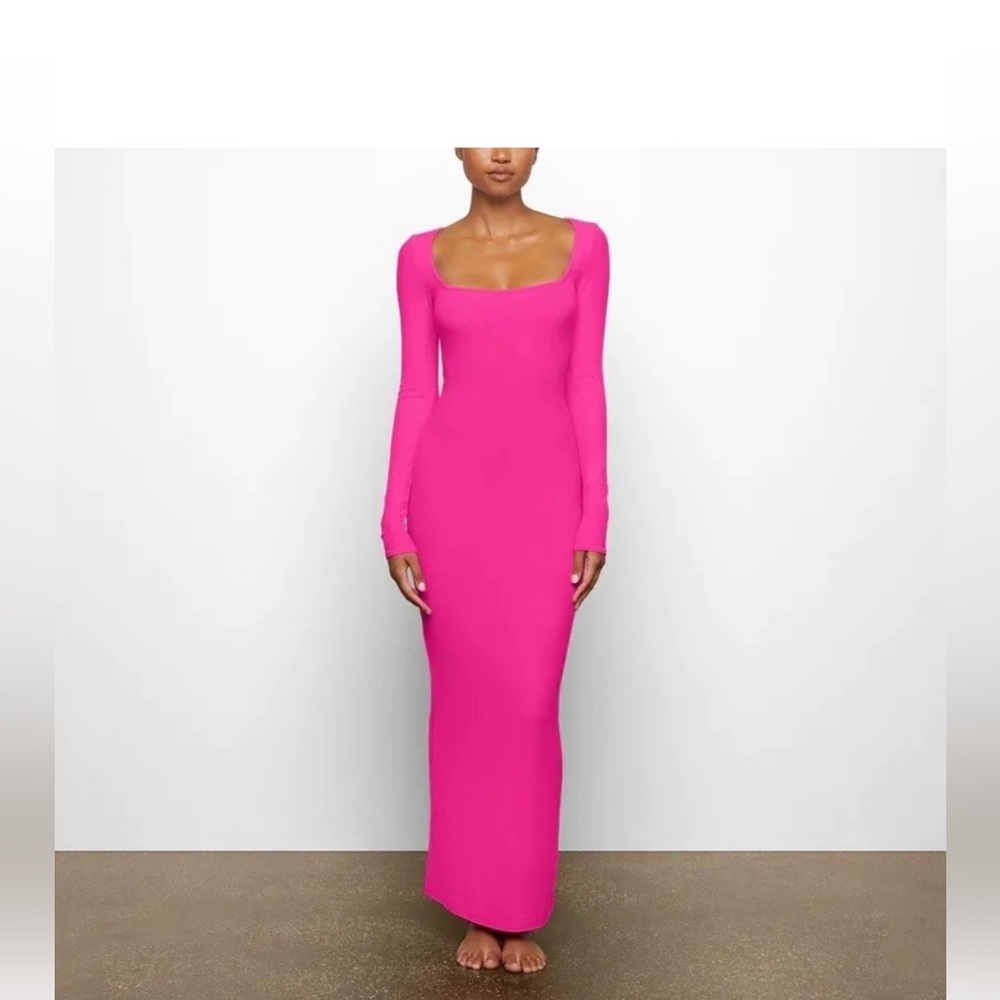 Skims soft lounge maxi hot pink dress